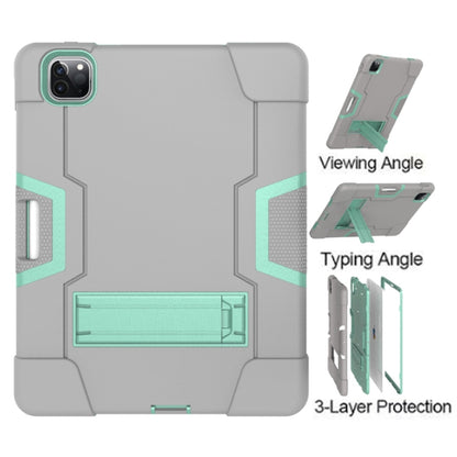 For iPad Pro 12.9 2021 / 2020 / 2019 Contrast Color Silicone + PC Protective Tablet Case with Holder(Grey + Mint Green) - iPad Pro 12.9 (2020) Cases by buy2fix | Online Shopping UK | buy2fix