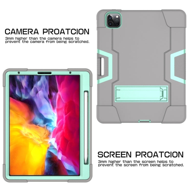 For iPad Pro 12.9 2021 / 2020 / 2019 Contrast Color Silicone + PC Protective Tablet Case with Holder(Grey + Mint Green) - iPad Pro 12.9 (2020) Cases by buy2fix | Online Shopping UK | buy2fix