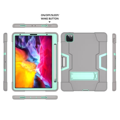 For iPad Pro 12.9 2021 / 2020 / 2019 Contrast Color Silicone + PC Protective Tablet Case with Holder(Grey + Mint Green) - iPad Pro 12.9 (2020) Cases by buy2fix | Online Shopping UK | buy2fix