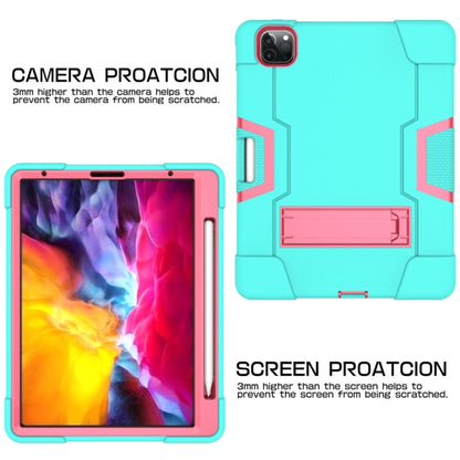 For iPad Pro 12.9 2021 / 2020 / 2019 Contrast Color Silicone + PC Protective Tablet Case with Holder(Mint Green + Rose Red) - iPad Pro 12.9 (2020) Cases by buy2fix | Online Shopping UK | buy2fix