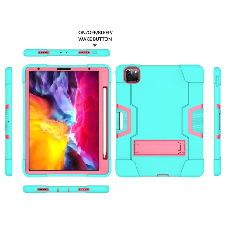 For iPad Pro 12.9 2021 / 2020 / 2019 Contrast Color Silicone + PC Protective Tablet Case with Holder(Mint Green + Rose Red) - iPad Pro 12.9 (2020) Cases by buy2fix | Online Shopping UK | buy2fix
