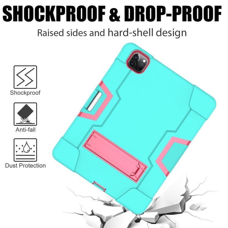 For iPad Pro 12.9 2021 / 2020 / 2019 Contrast Color Silicone + PC Protective Tablet Case with Holder(Mint Green + Rose Red) - iPad Pro 12.9 (2020) Cases by buy2fix | Online Shopping UK | buy2fix