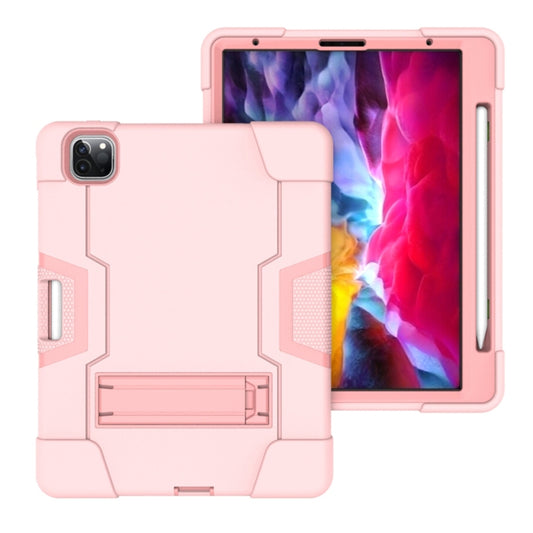 For iPad Pro 12.9 2021 / 2020 / 2019 Contrast Color Silicone + PC Protective Tablet Case with Holder(Rose Gold) - iPad Pro 12.9 (2020) Cases by buy2fix | Online Shopping UK | buy2fix