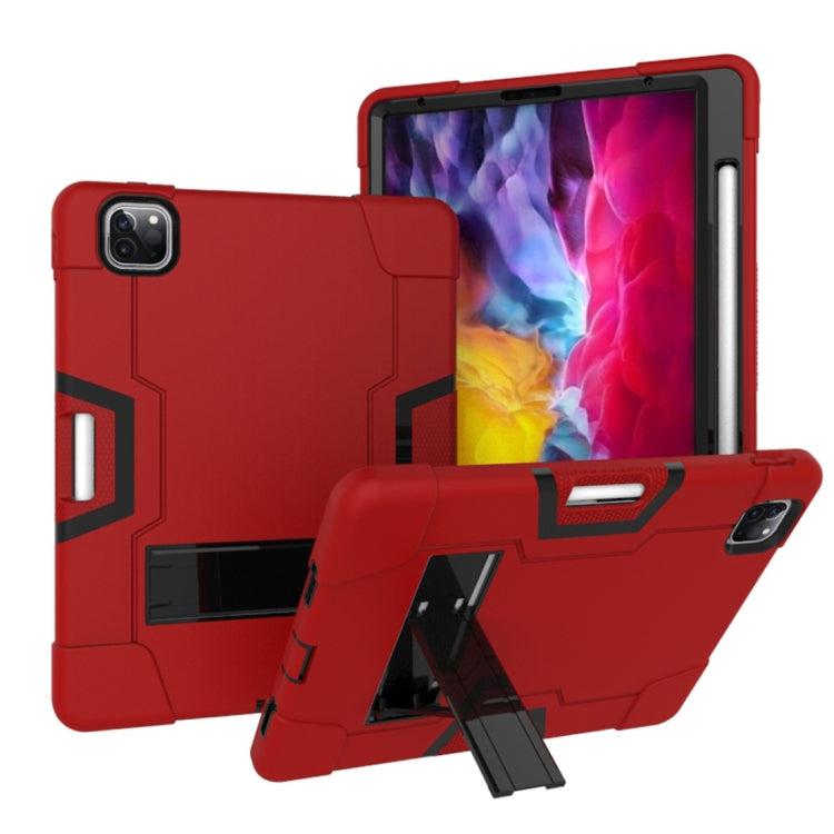 For iPad Pro 12.9 2021 / 2020 / 2019 Contrast Color Silicone + PC Protective Tablet Case with Holder(Red + Black) - iPad Pro 12.9 (2020) Cases by buy2fix | Online Shopping UK | buy2fix