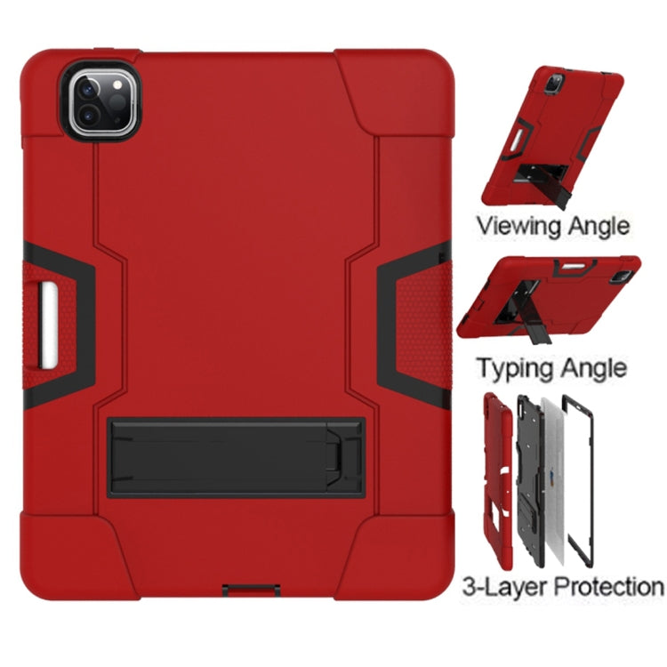 For iPad Pro 12.9 2021 / 2020 / 2019 Contrast Color Silicone + PC Protective Tablet Case with Holder(Red + Black) - iPad Pro 12.9 (2020) Cases by buy2fix | Online Shopping UK | buy2fix