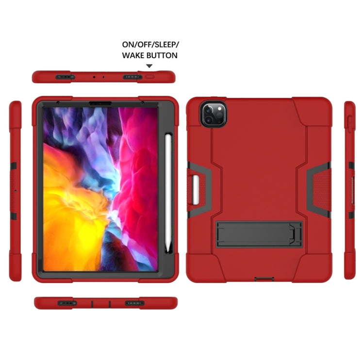 For iPad Pro 12.9 2021 / 2020 / 2019 Contrast Color Silicone + PC Protective Tablet Case with Holder(Red + Black) - iPad Pro 12.9 (2020) Cases by buy2fix | Online Shopping UK | buy2fix