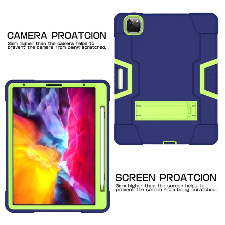 For iPad Pro 12.9 2021 / 2020 / 2019 Contrast Color Silicone + PC Protective Tablet Case with Holder(Navy Blue + Green) - iPad Pro 12.9 (2020) Cases by buy2fix | Online Shopping UK | buy2fix