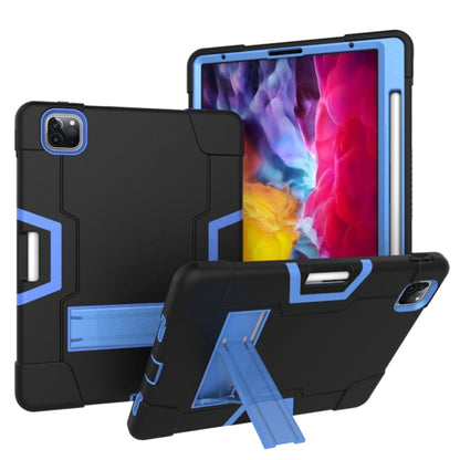 For iPad Pro 12.9 2021 / 2020 / 2019 Contrast Color Silicone + PC Protective Tablet Case with Holder(Black + Blue) - iPad Pro 12.9 (2020) Cases by buy2fix | Online Shopping UK | buy2fix