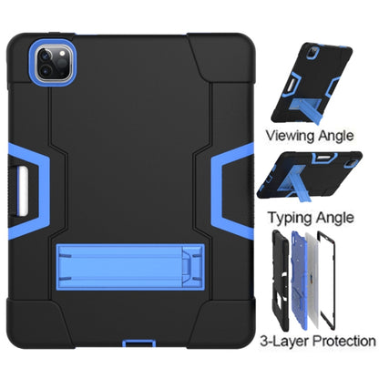 For iPad Pro 12.9 2021 / 2020 / 2019 Contrast Color Silicone + PC Protective Tablet Case with Holder(Black + Blue) - iPad Pro 12.9 (2020) Cases by buy2fix | Online Shopping UK | buy2fix