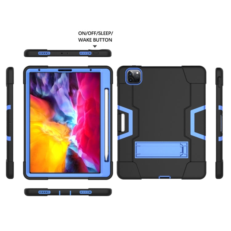 For iPad Pro 12.9 2021 / 2020 / 2019 Contrast Color Silicone + PC Protective Tablet Case with Holder(Black + Blue) - iPad Pro 12.9 (2020) Cases by buy2fix | Online Shopping UK | buy2fix