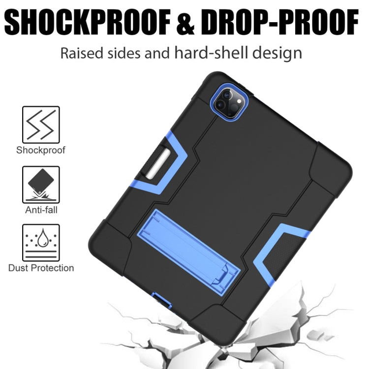 For iPad Pro 12.9 2021 / 2020 / 2019 Contrast Color Silicone + PC Protective Tablet Case with Holder(Black + Blue) - iPad Pro 12.9 (2020) Cases by buy2fix | Online Shopping UK | buy2fix
