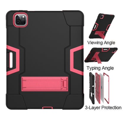 For iPad Pro 12.9 2021 / 2020 / 2019 Contrast Color Silicone + PC Protective Tablet Case with Holder(Black + Rose Red) - iPad Pro 12.9 (2020) Cases by buy2fix | Online Shopping UK | buy2fix