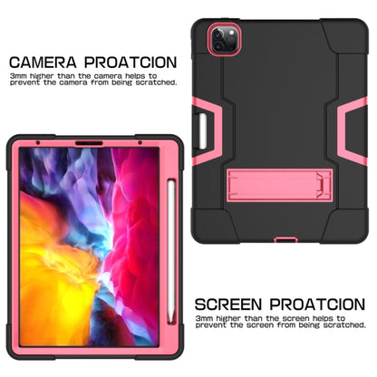 For iPad Pro 12.9 2021 / 2020 / 2019 Contrast Color Silicone + PC Protective Tablet Case with Holder(Black + Rose Red) - iPad Pro 12.9 (2020) Cases by buy2fix | Online Shopping UK | buy2fix