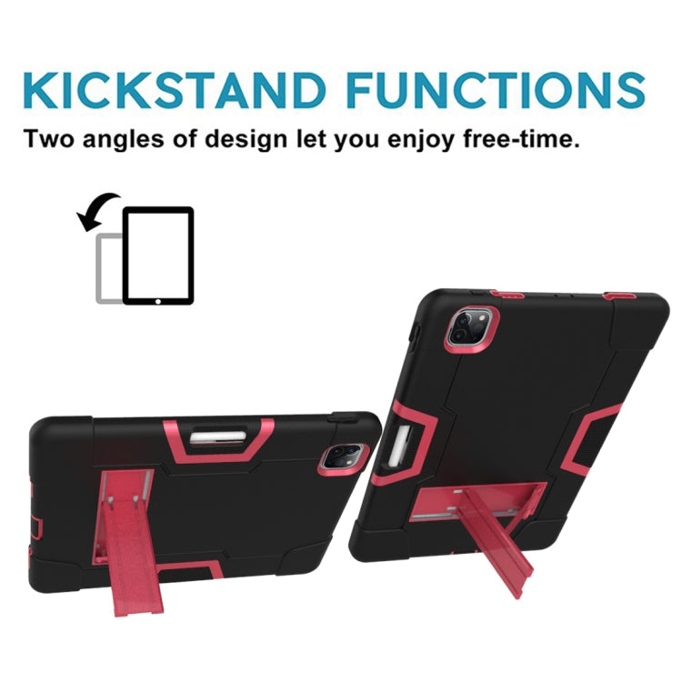 For iPad Pro 12.9 2021 / 2020 / 2019 Contrast Color Silicone + PC Protective Tablet Case with Holder(Black + Rose Red) - iPad Pro 12.9 (2020) Cases by buy2fix | Online Shopping UK | buy2fix
