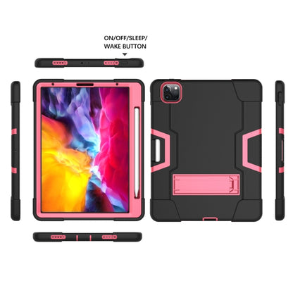 For iPad Pro 12.9 2021 / 2020 / 2019 Contrast Color Silicone + PC Protective Tablet Case with Holder(Black + Rose Red) - iPad Pro 12.9 (2020) Cases by buy2fix | Online Shopping UK | buy2fix