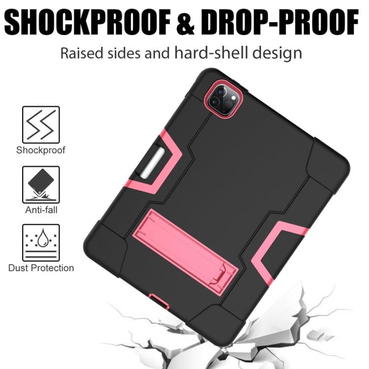 For iPad Pro 12.9 2021 / 2020 / 2019 Contrast Color Silicone + PC Protective Tablet Case with Holder(Black + Rose Red) - iPad Pro 12.9 (2020) Cases by buy2fix | Online Shopping UK | buy2fix