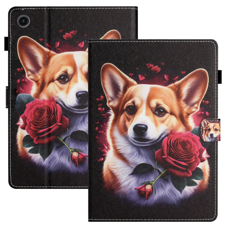 For Samsung Galaxy Tab A11+ / A9+ Coloured Drawing Stitching Smart PU Tablet Case with Sleep / Wake-up Function(Corgi) by buy2fix