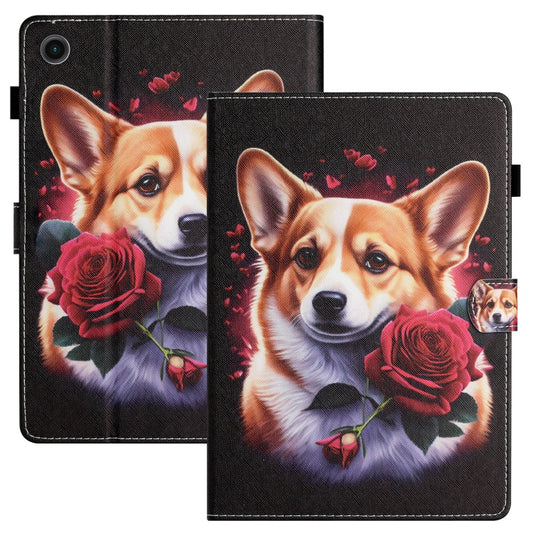 For Samsung Galaxy Tab A11+ / A9+ Coloured Drawing Stitching Smart PU Tablet Case with Sleep / Wake-up Function(Corgi) by buy2fix
