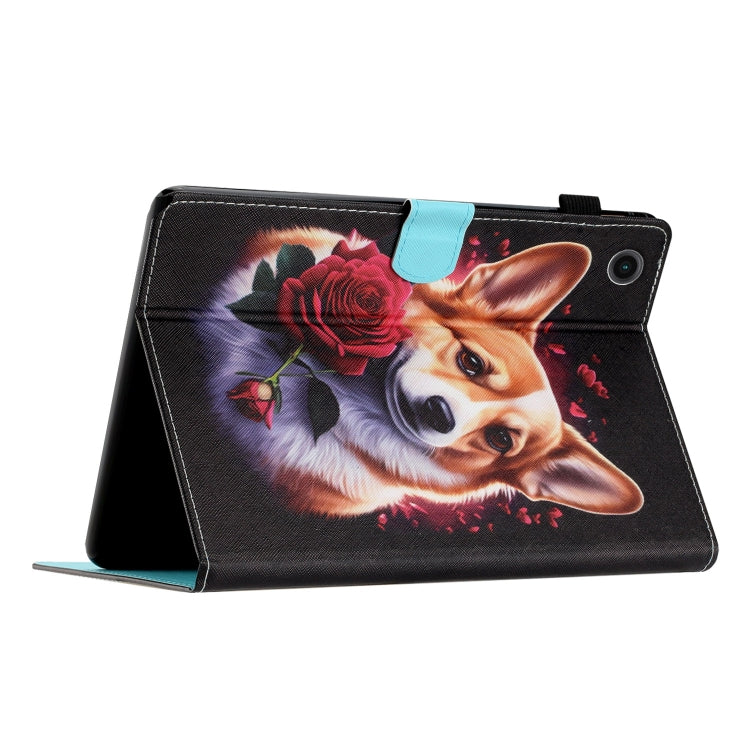For Samsung Galaxy Tab A11+ / A9+ Coloured Drawing Stitching Smart PU Tablet Case with Sleep / Wake-up Function(Corgi) by buy2fix