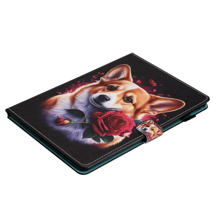 For Samsung Galaxy Tab A11 / A9 Coloured Drawing Stitching Smart PU Tablet Case with Sleep / Wake-up Function(Corgi) by buy2fix