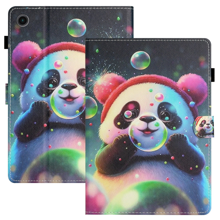 For Samsung Galaxy Tab A11 / A9 Coloured Drawing Stitching Smart PU Tablet Case with Sleep / Wake-up Function(Panda) by buy2fix