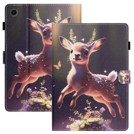 For Samsung Galaxy Tab A11 / A9 Coloured Drawing Stitching Smart PU Tablet Case with Sleep / Wake-up Function(Deer) by buy2fix