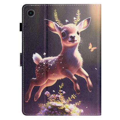 For Samsung Galaxy Tab A11 / A9 Coloured Drawing Stitching Smart PU Tablet Case with Sleep / Wake-up Function(Deer) by buy2fix