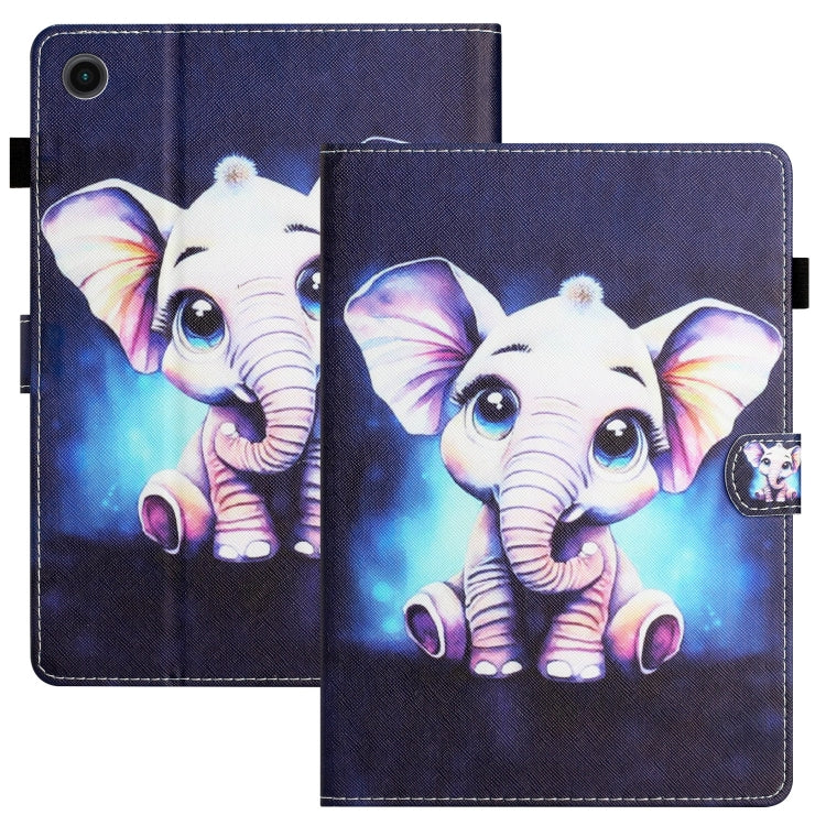 For Samsung Galaxy Tab A11 / A9 Coloured Drawing Stitching Smart PU Tablet Case with Sleep / Wake-up Function(Elephant) by buy2fix