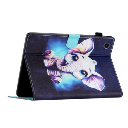 For Samsung Galaxy Tab A11 / A9 Coloured Drawing Stitching Smart PU Tablet Case with Sleep / Wake-up Function(Elephant) by buy2fix
