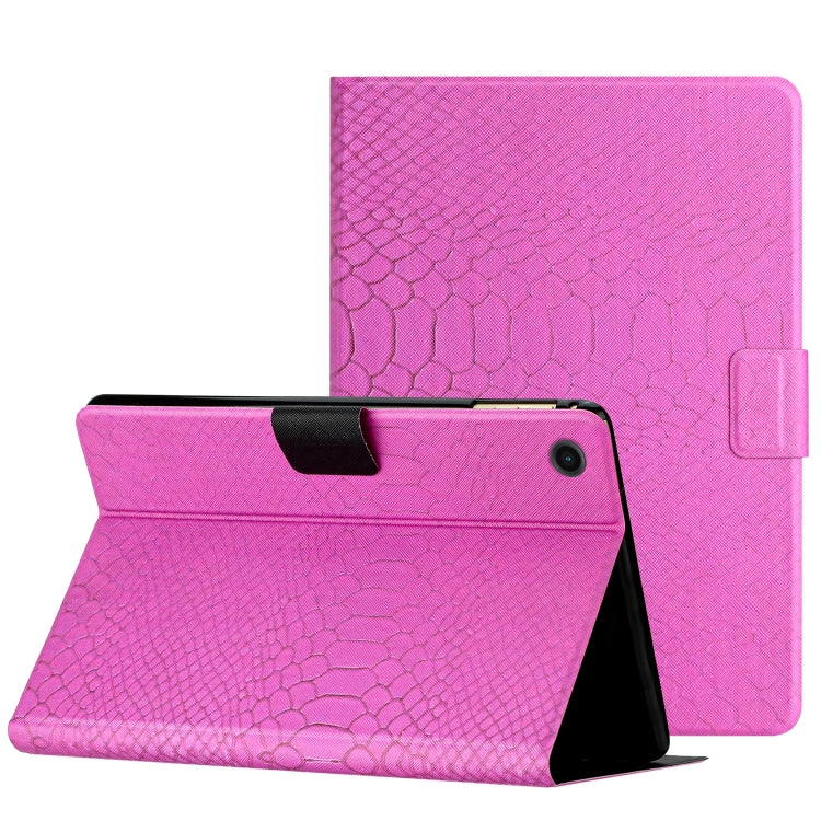 For Samsung Galaxy Tab A11 / A9 Solid Color Crocodile Texture Smart PU Tablet Case with Sleep / Wake-up Function(Rose Red) by buy2fix