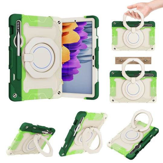 For Samsung Galaxy Tab S10 Lite / S10 FE Armor Portable Rotating Ring Holder Silicone Tablet Case(Colorful Green)