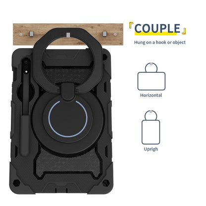 For Samsung Galaxy Tab S9 Armor Portable Rotating Ring Holder Silicone Tablet Case(Black) - Galaxy Tab S9 Cases by buy2fix | Online Shopping UK | buy2fix