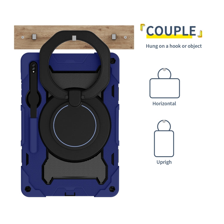 For Samsung Galaxy Tab S9+ Armor Portable Rotating Ring Holder Silicone Tablet Case(Navy Blue) - Galaxy Tab S9+ Cases by buy2fix | Online Shopping UK | buy2fix