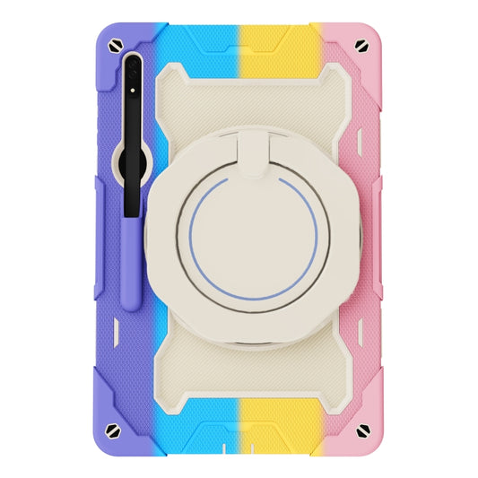 For Samsung Galaxy Tab S9 Ultra Armor Portable Rotating Ring Holder Silicone Tablet Case(Colorful Pink) by buy2fix
