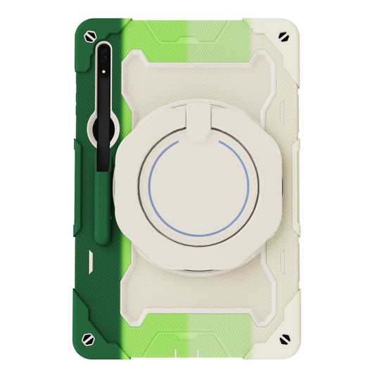For Samsung Galaxy Tab S9 Ultra Armor Portable Rotating Ring Holder Silicone Tablet Case(Colorful Green) by buy2fix
