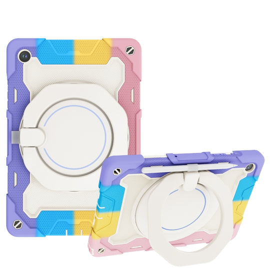 For Samsung Galaxy Tab A11+ / A9+ Armor Portable Rotating Ring Holder Silicone Tablet Case(Colorful Pink)