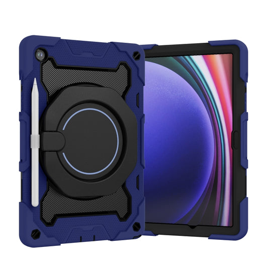 For Samsung Galaxy Tab A9+ Armor Portable Rotating Ring Holder Silicone Tablet Case(Navy Blue) - Galaxy Tab S9 Cases by buy2fix | Online Shopping UK | buy2fix