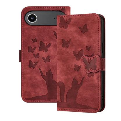 For iPhone Air Butterfly Cat Embossing Flip Leather Phone Case(Red) - iPhone Air Cases by buy2fix | Online Shopping UK | buy2fix