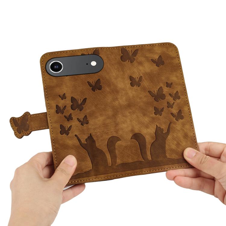 For iPhone Air Butterfly Cat Embossing Flip Leather Phone Case(Brown) - iPhone Air Cases by buy2fix | Online Shopping UK | buy2fix