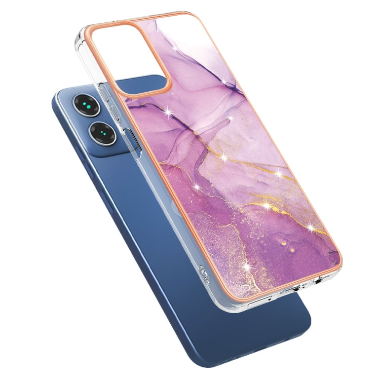 For Motorola Moto G34 Electroplating Marble Dual-side IMD Phone Case(Purple 001) - Motorola Cases by buy2fix | Online Shopping UK | buy2fix