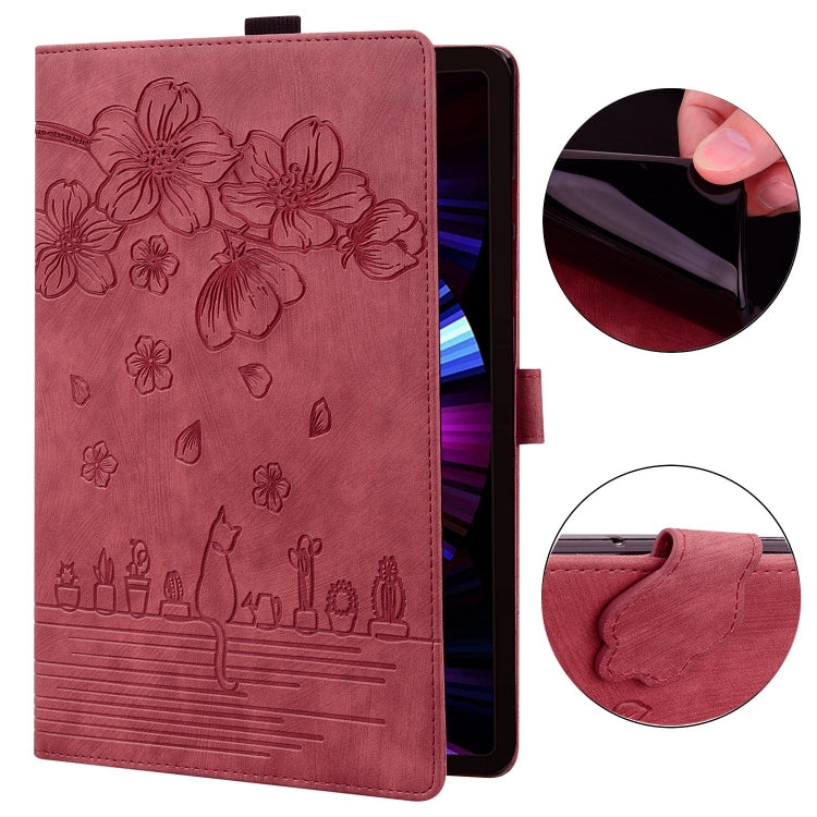 For iPad 10.2 2021 / 10.5 2019 Cartoon Sakura Cat Embossed Smart Leather Tablet Case(Red) - iPad 10.2 Cases by buy2fix | Online Shopping UK | buy2fix