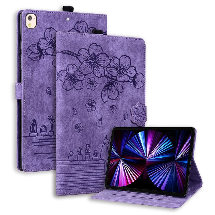 For iPad 10.2 2021 / 10.5 2019 Cartoon Sakura Cat Embossed Smart Leather Tablet Case(Purple) - iPad 10.2 Cases by buy2fix | Online Shopping UK | buy2fix