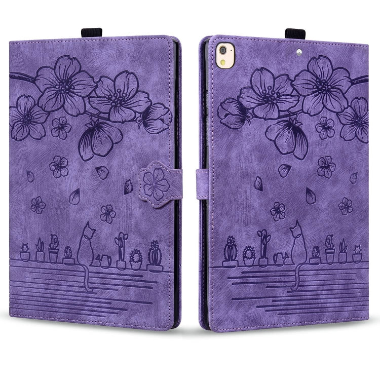 For iPad 10.2 2021 / 10.5 2019 Cartoon Sakura Cat Embossed Smart Leather Tablet Case(Purple) - iPad 10.2 Cases by buy2fix | Online Shopping UK | buy2fix
