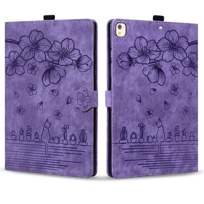 For iPad 10.2 2021 / 10.5 2019 Cartoon Sakura Cat Embossed Smart Leather Tablet Case(Purple) - iPad 10.2 Cases by buy2fix | Online Shopping UK | buy2fix