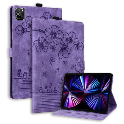 For iPad Pro 11 2022 / Air 10.9 2022 Cartoon Sakura Cat Embossed Smart Leather Tablet Case(Purple) - iPad Pro 11 (2022/2021) Cases by buy2fix | Online Shopping UK | buy2fix
