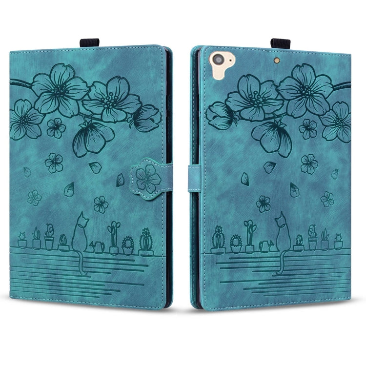For iPad Pro 9.7 / 9.7 2018 / 2017 Cartoon Sakura Cat Embossed Smart Leather Tablet Case(Green) - iPad Pro 9.7 inch Cases by buy2fix | Online Shopping UK | buy2fix