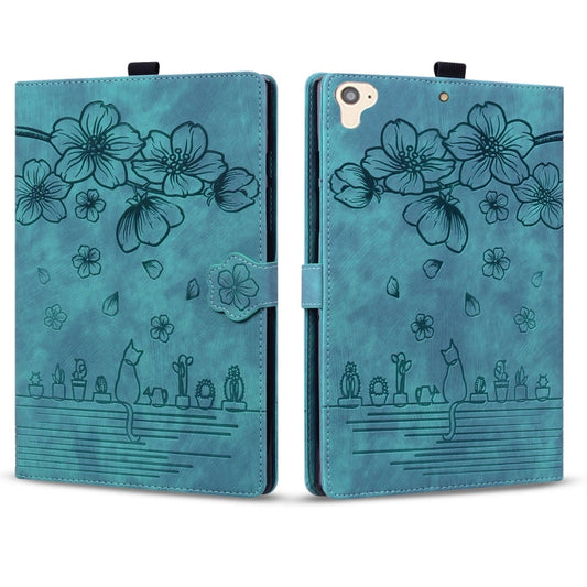For iPad Pro 9.7 / 9.7 2018 / 2017 Cartoon Sakura Cat Embossed Smart Leather Tablet Case(Green) - iPad Pro 9.7 inch Cases by buy2fix | Online Shopping UK | buy2fix