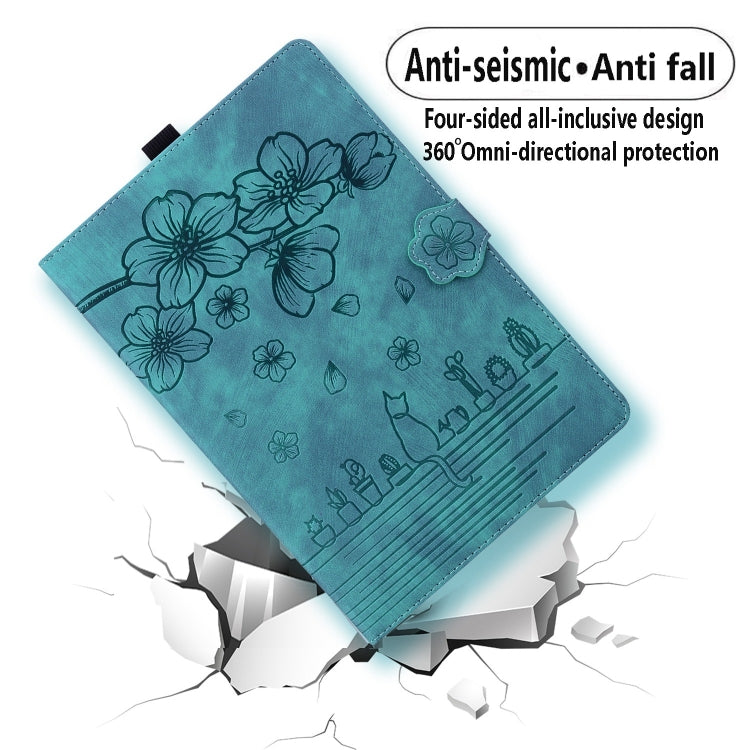 For iPad Pro 9.7 / 9.7 2018 / 2017 Cartoon Sakura Cat Embossed Smart Leather Tablet Case(Green) - iPad Pro 9.7 inch Cases by buy2fix | Online Shopping UK | buy2fix