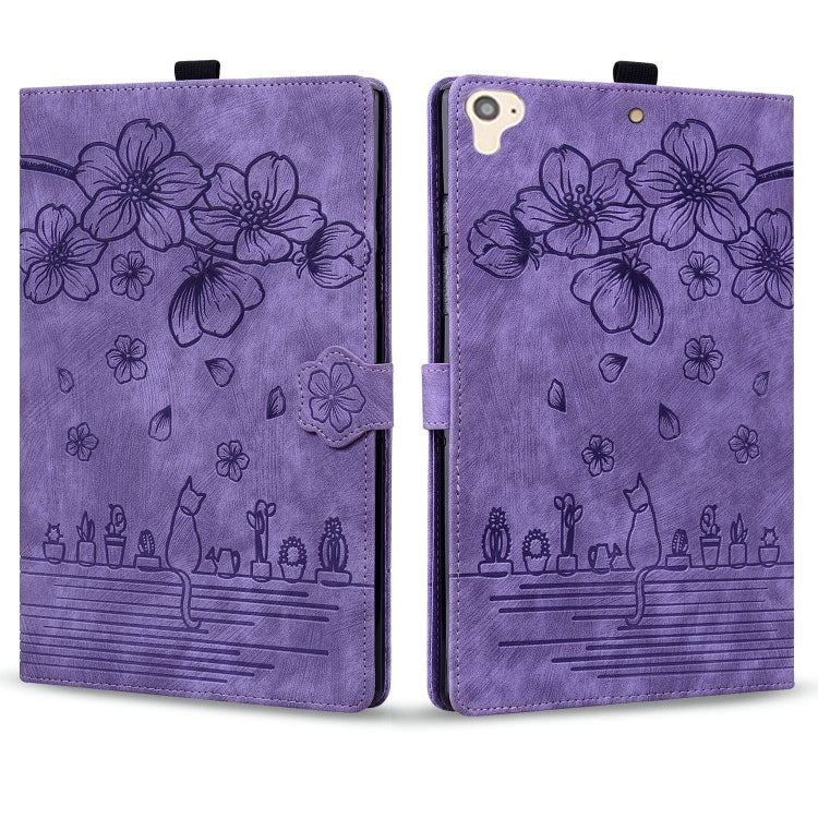 For iPad Pro 9.7 / 9.7 2018 / 2017 Cartoon Sakura Cat Embossed Smart Leather Tablet Case(Purple) - iPad Pro 9.7 inch Cases by buy2fix | Online Shopping UK | buy2fix