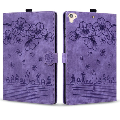 For iPad Pro 9.7 / 9.7 2018 / 2017 Cartoon Sakura Cat Embossed Smart Leather Tablet Case(Purple) - iPad Pro 9.7 inch Cases by buy2fix | Online Shopping UK | buy2fix